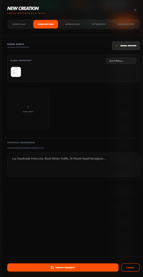 TableGreet Item Pricing and Ingredients Composition