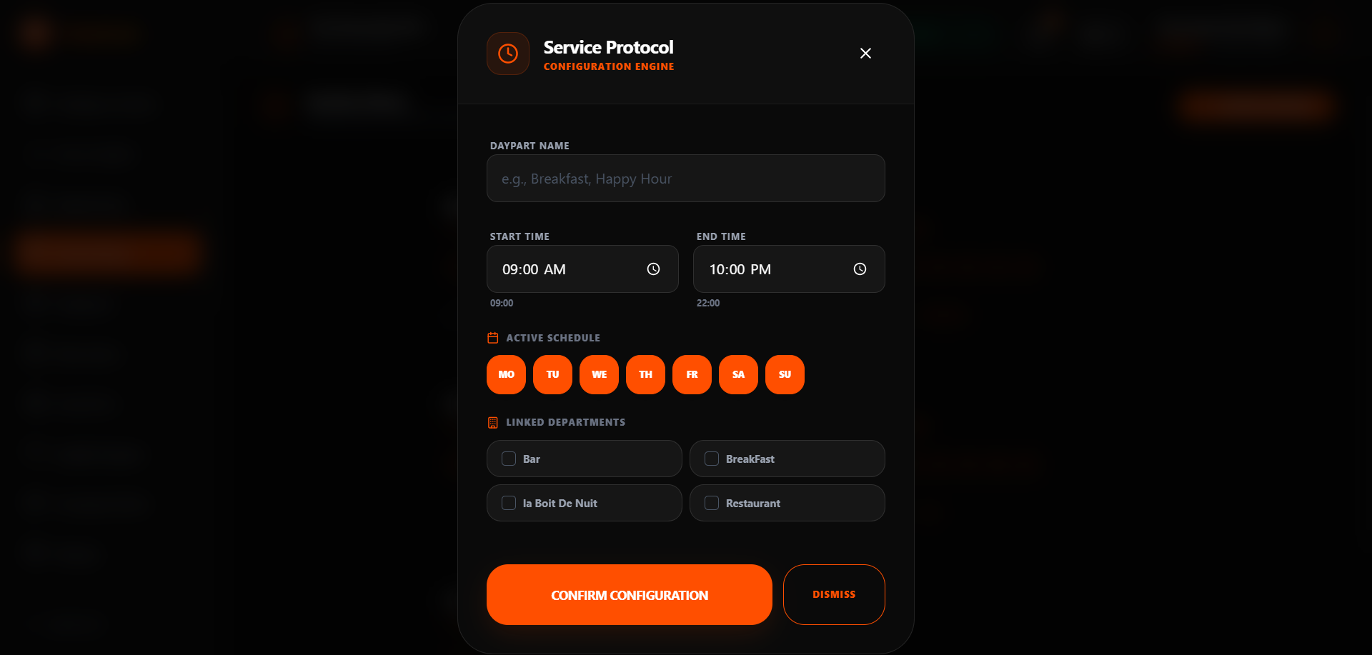 TableGreet Define Daypart and Shift Modal
