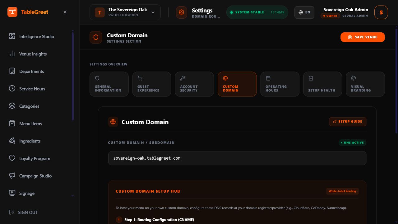 TableGreet Custom Domain and Automatic SSL Provisioning